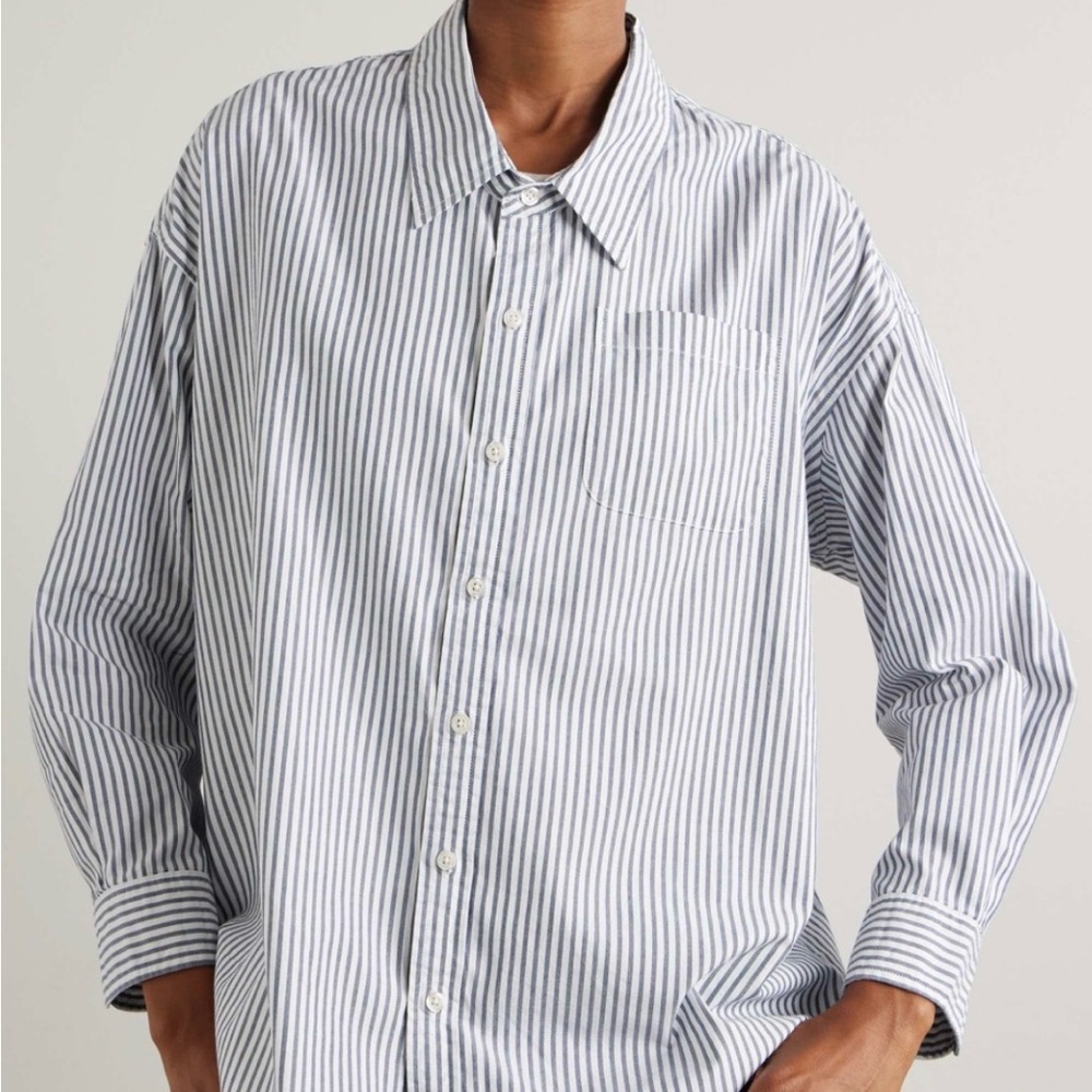 ZARA Oversized Blue & White Striped Button-Down Shirt